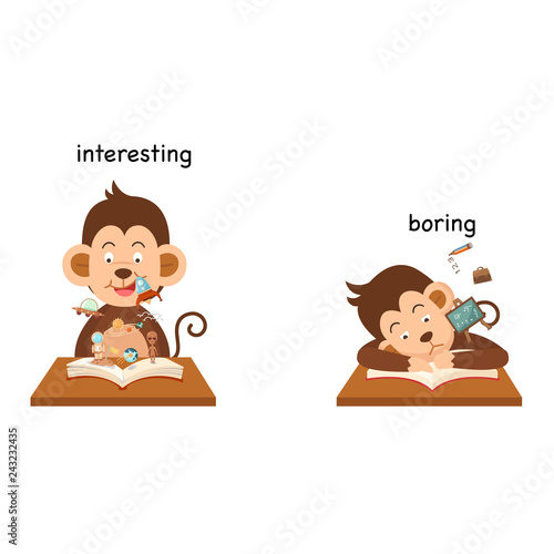 Opposite boring and interesting vector illustration