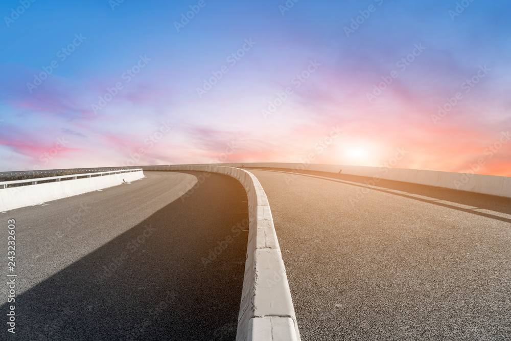 Naklejka premium Sky Highway Asphalt Road and beautiful sky sunset scenery