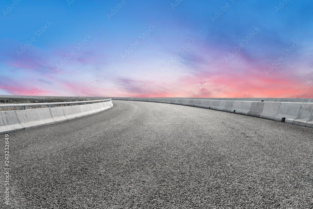 Fototapeta premium Sky Highway Asphalt Road and beautiful sky sunset scenery