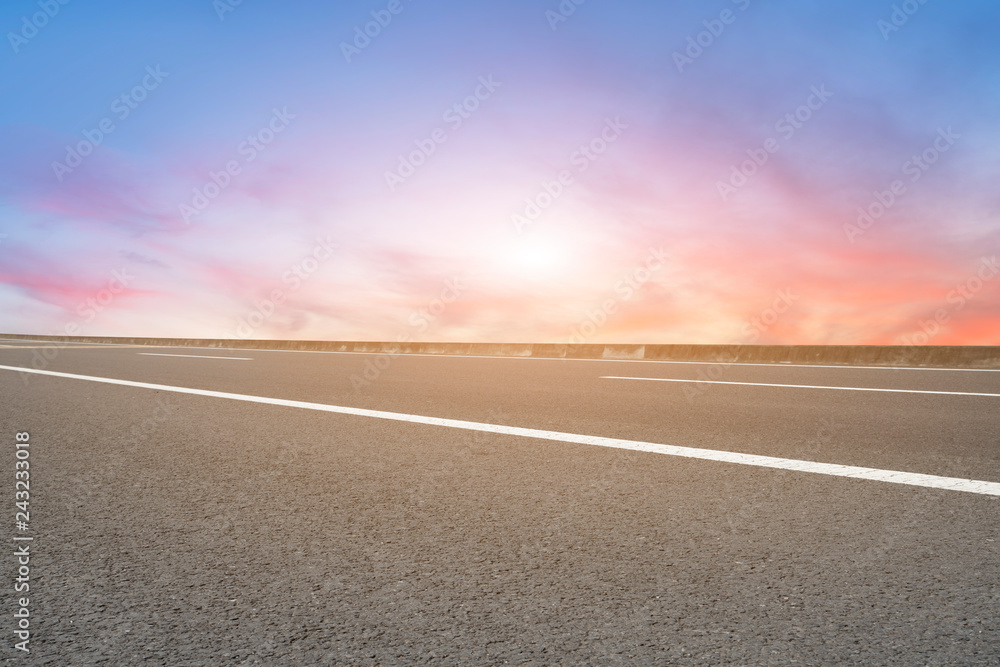Naklejka premium Sky Highway Asphalt Road and beautiful sky sunset scenery