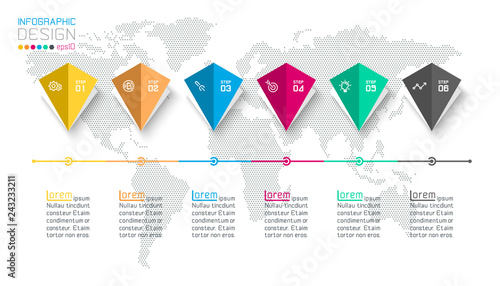 Bar labels infographic with 6 steps.