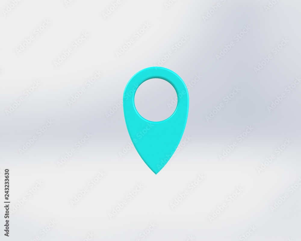 Fototapeta premium LOCATION pin glossy blue arrow. The concept of tagging a sign landmark needle tip to create a route search. Isolated on white background 3D rendering 3D.