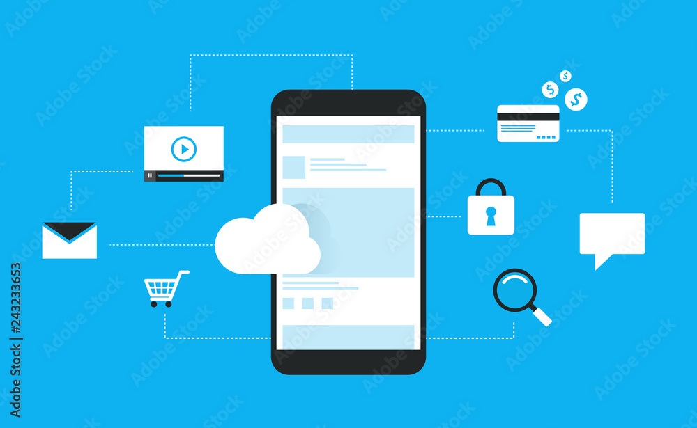 flat design for mobile application connect on cloud and using mobile on social network online for business concept flat design for mobile application connect on cloud and using mobile on social network online for business concept