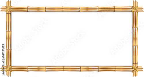 Fototapeta Naklejka Na Ścianę i Meble -  Rectangle brown bamboo frame with rope and copy space isolated