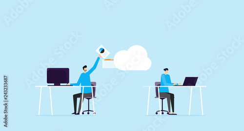 business team working and save upload file work  backup on cloud storage concept