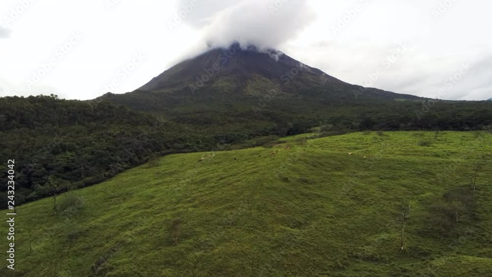 Lush green volcanic landscape at Arenal Volcano in Costa Rica, Central America, aerial 4k Lush green volcanic landscape at Arenal Volcano in Costa Rica, Central America, aerial 4k