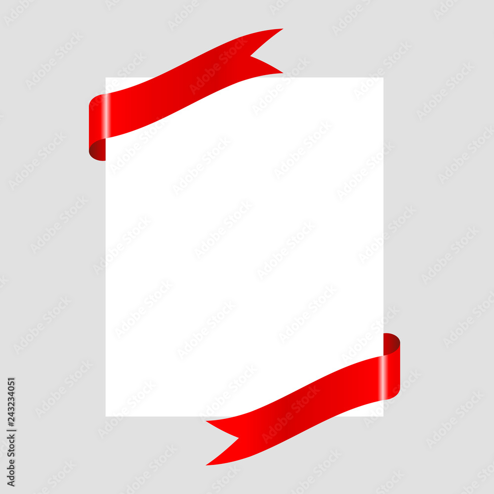 Stylish red ribbon on white paper background for celebration, happy new year, christmas, valentine day) Stylish red ribbon on white paper background for celebration, happy new year, christmas, valentine day)