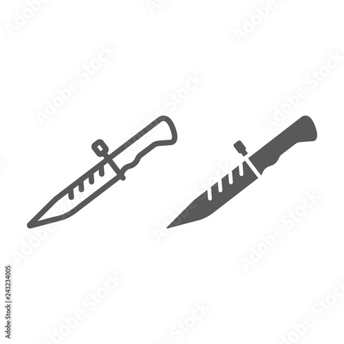 Canvas Print Bayonet knife line and glyph icon, weapon and army, combat knife sign, vector graphics, a linear pattern on a white background