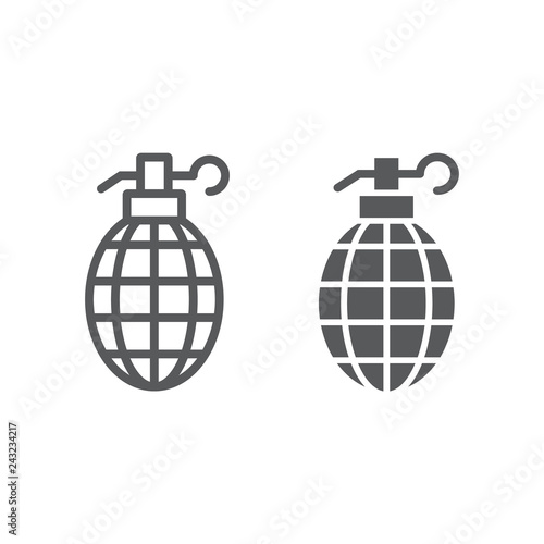 Grenade line and glyph icon, weapon and army, bomb sign, vector graphics, a linear pattern on a white background.