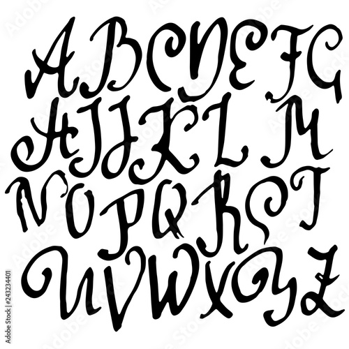 Grunge old pen gothic font. Blackletter script. Vector illustration.