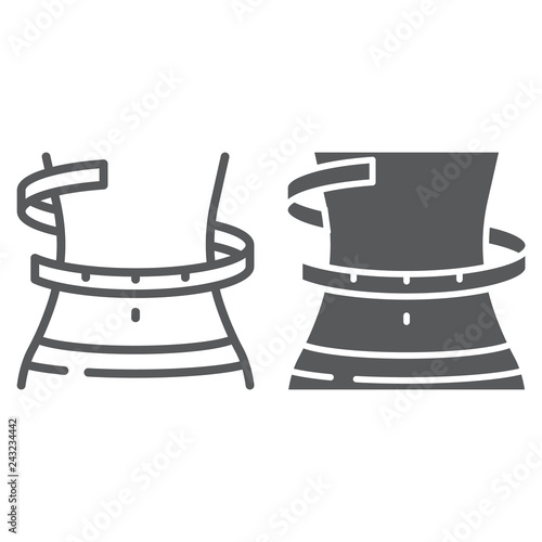 Weight loss line and glyph icon, fitness and body, waistline sign, vector graphics, a linear pattern on a white background.