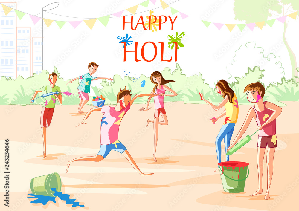 Fototapeta premium Indian people celebrating festival of Color Holi