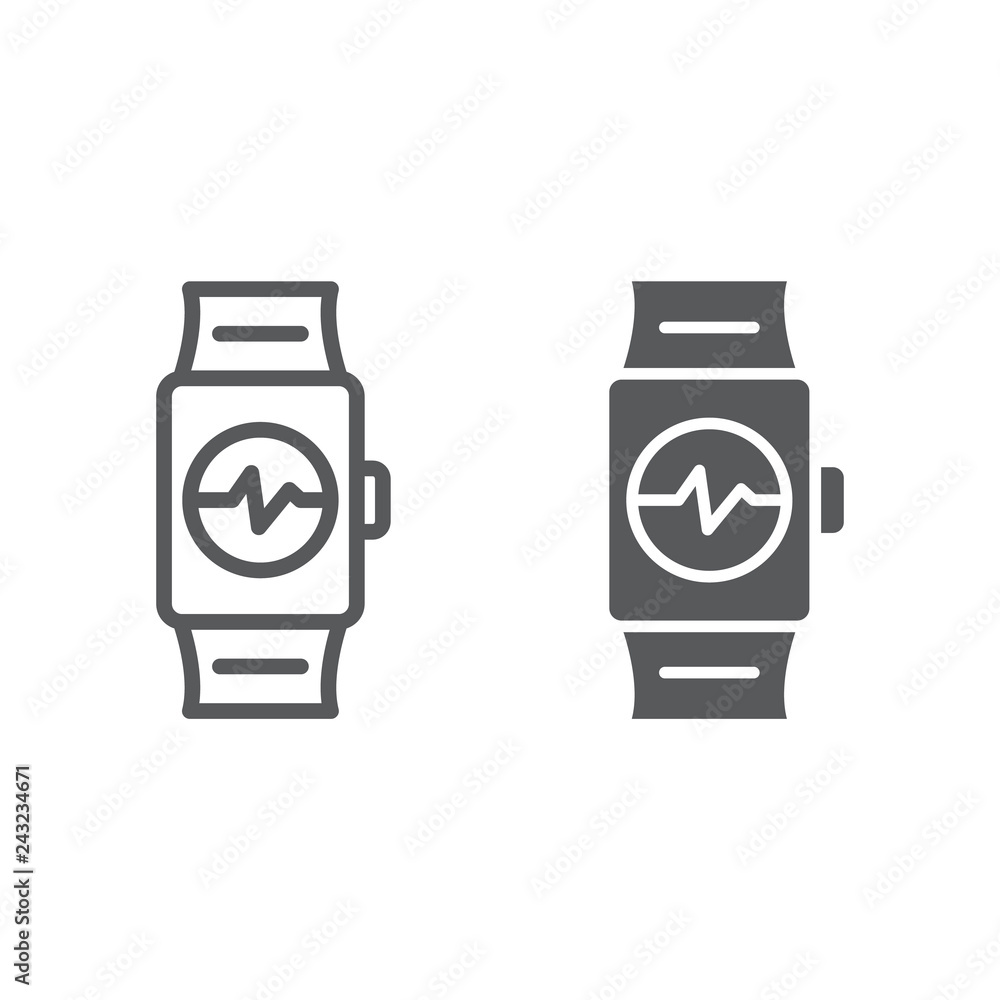 Smart watch line and glyph icon, clock and digital, gadget sign, vector graphics, a linear pattern on a white background. Smart watch line and glyph icon, clock and digital, gadget sign, vector graphics, a linear pattern on a white background.