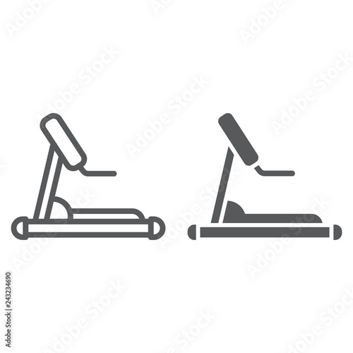 Treadmill line and glyph icon, sport and workout, equipment sign, vector graphics, a linear pattern on a white background.