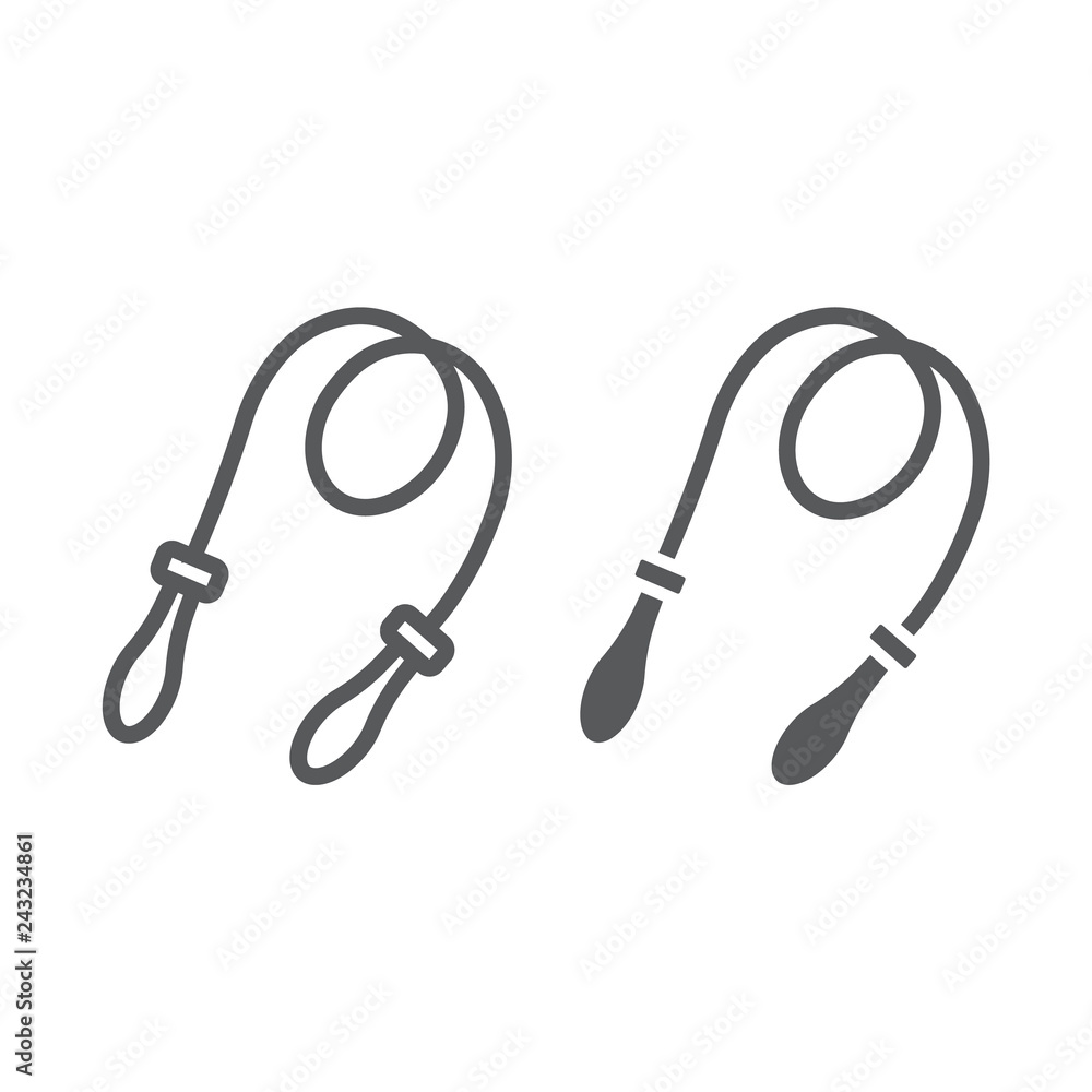 Jumping rope line and glyph icon, fitness and sport, skipping rope sign, vector graphics, a linear pattern on a white background. Jumping rope line and glyph icon, fitness and sport, skipping rope sign, vector graphics, a linear pattern on a white background.
