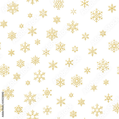 Merry Christmas holiday decoration effect. Golden snowflake seamless pattern. EPS 10