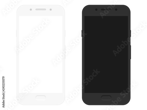 Realistic smartphone mockup. Mobile phone with blank screen isolated on white background. Vector illustration