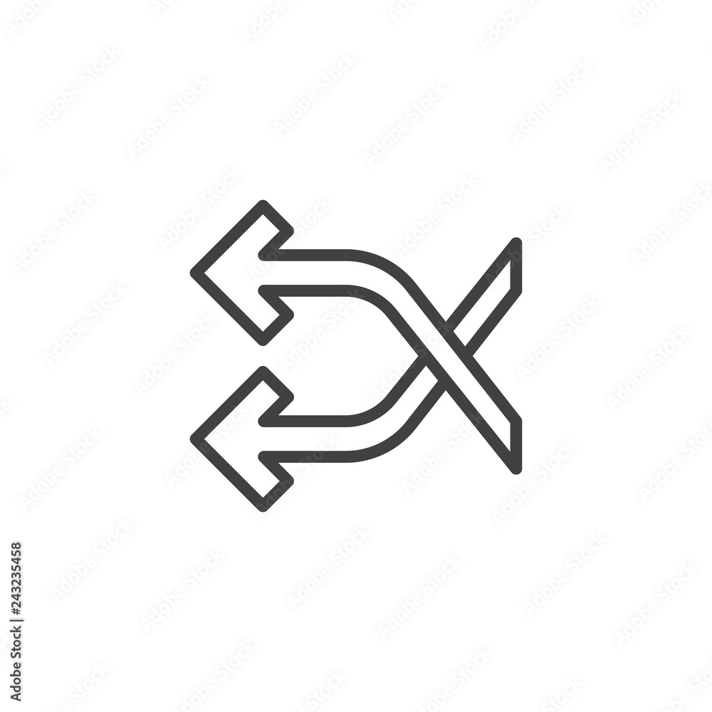 Shuffle crossing arrows line icon. linear style sign for mobile concept and web design. Aleatory arrows outline vector icon. Symbol, logo illustration. Pixel perfect vector graphics Shuffle crossing arrows line icon. linear style sign for mobile concept and web design. Aleatory arrows outline vector icon. Symbol, logo illustration. Pixel perfect vector graphics
