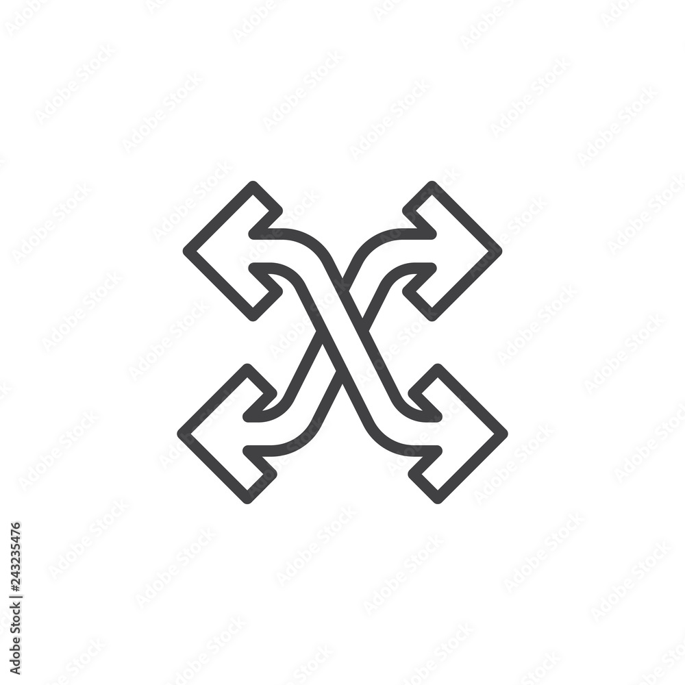 Crossed arrows line icon. linear style sign for mobile concept and web design. Four arrows button outline vector icon. Symbol, logo illustration. Pixel perfect vector graphics Crossed arrows line icon. linear style sign for mobile concept and web design. Four arrows button outline vector icon. Symbol, logo illustration. Pixel perfect vector graphics