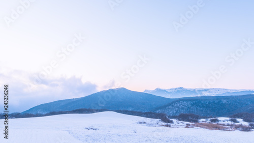 Snow covered mountains, winter landscape