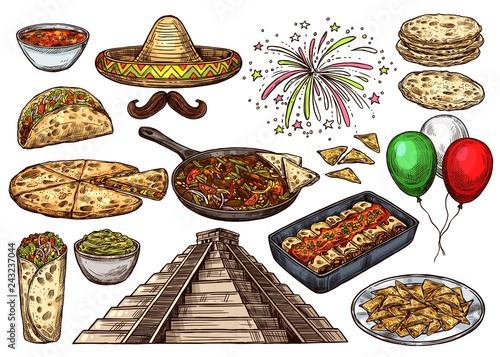 Cinco de Mayo Mexican holiday sketch food