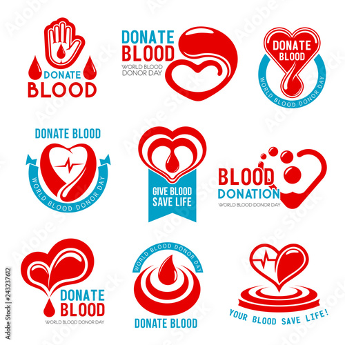 Vector icons for blood donation or donor day
