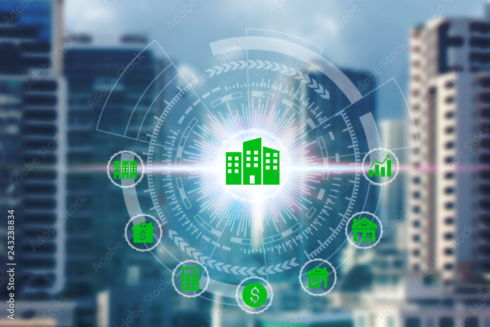 property investment icons over the Network connection on property background