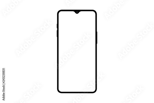 smartphone with small face camera and blank white screen. Realistic isolated illustration