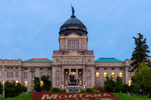 Montana State Capitol Building after sunset photo