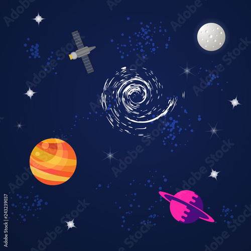 Space flat background with planets and stars