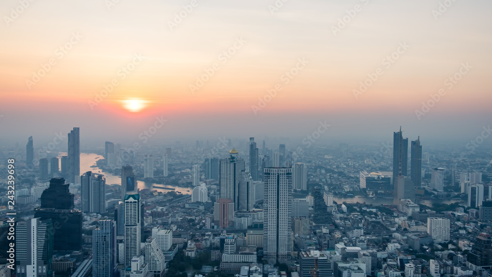 Cityscape sunset view skyline with buildings in business city in Bangkok, Thailand