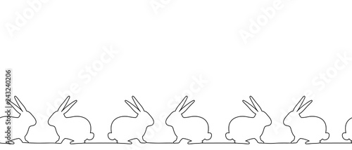 Seamless border with rabbits silhouettes. Easter background. Vector illustration on a white background.