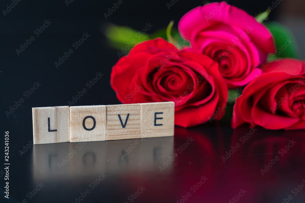 Fototapeta premium fresh cut roses for valantines day - Romantic Concept on black background