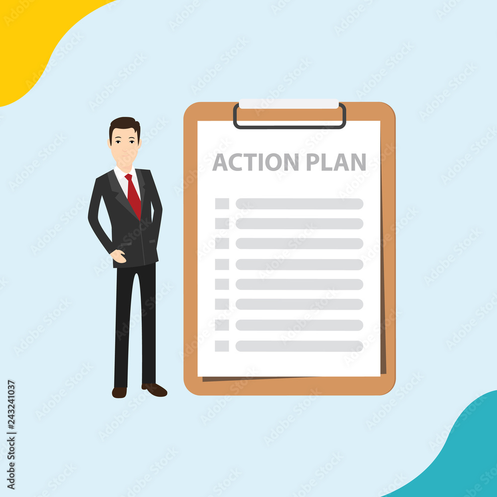 action plan businessmen with checklist to do on the paper list on the clipboard - vector action plan businessmen with checklist to do on the paper list on the clipboard - vector