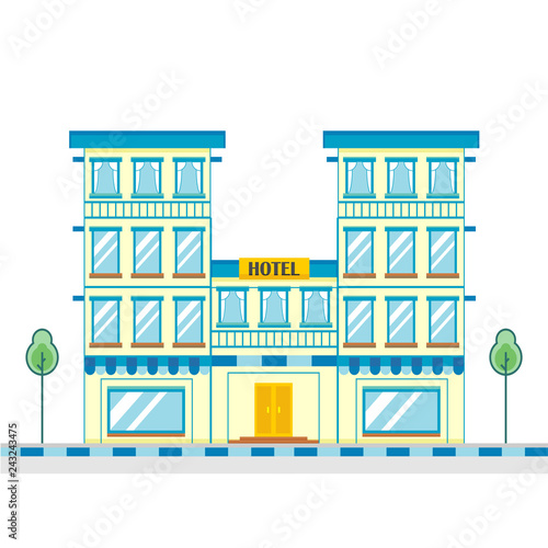 Modern Flat Commercial Hotel Building, Suitable for Diagrams, Info graphics, Illustration, Background, And Other Graphic Related Assets - Vector