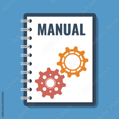 book with manual title and gear cogs