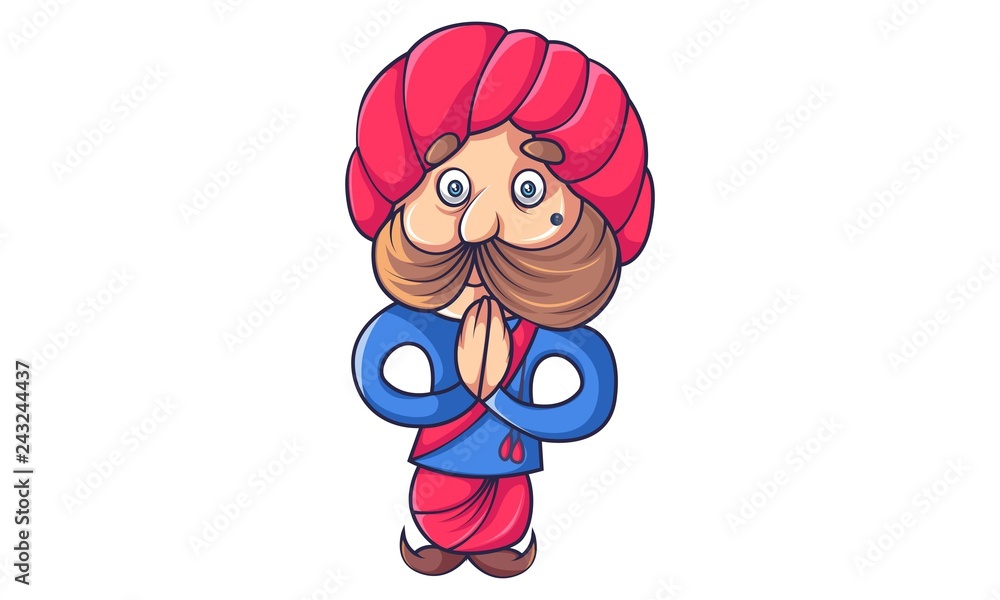 Vector cartoon illustration of rajput man standing with greet hand.  Isolated on white background. Stock Vector | Adobe Stock