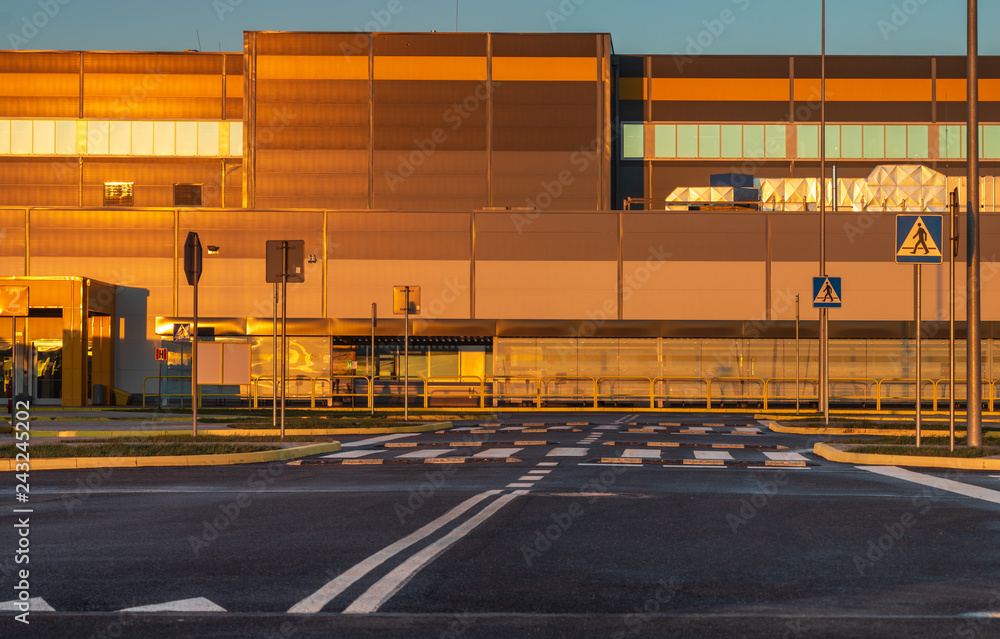 Buildings and access roads to the logistics center