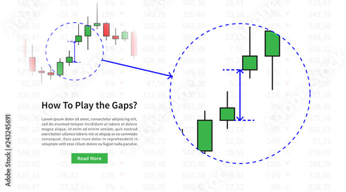 Forex gap vector illustration. Gap between open and close prices of stock market.