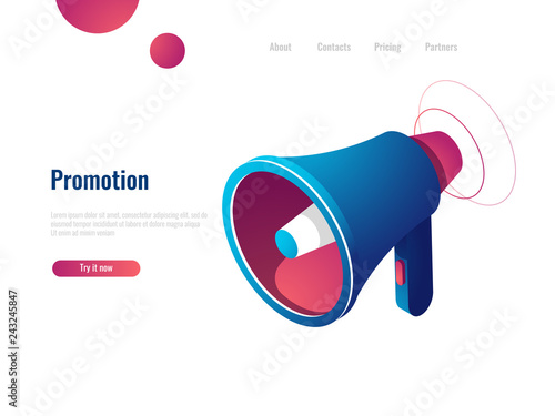 Speaker, promotion and advertising, notification and news isometric icon