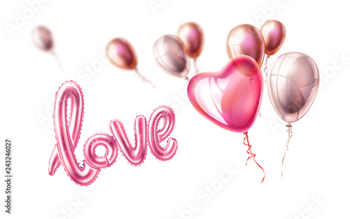 Vector love realistic rubber balloon heart on pink