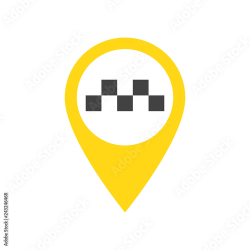 Yellow map pointer with Taxi sign - colored icon. Graphic elements for your design