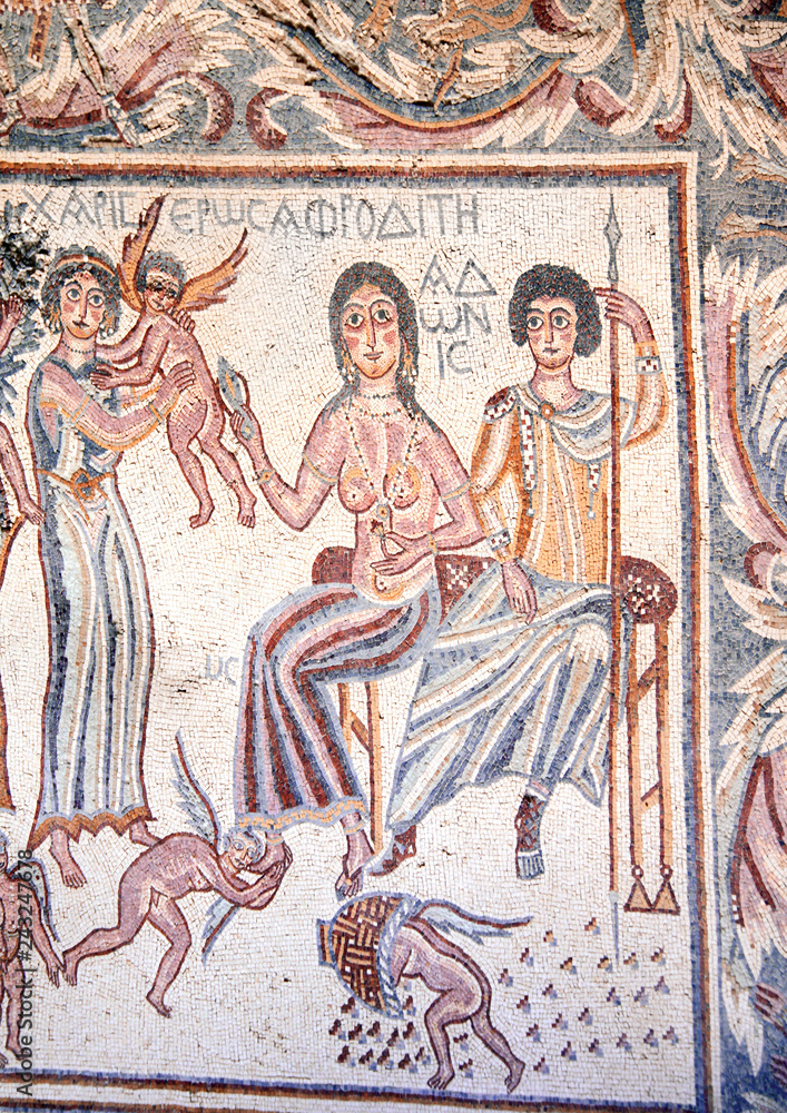 Ancient natural stone tile mosaics, Madaba, Jordan