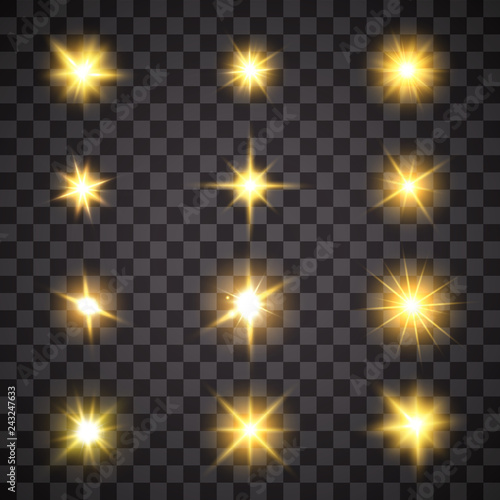 Glowing lights effect, flare, explosion and stars. Special effect isolated on transparent background