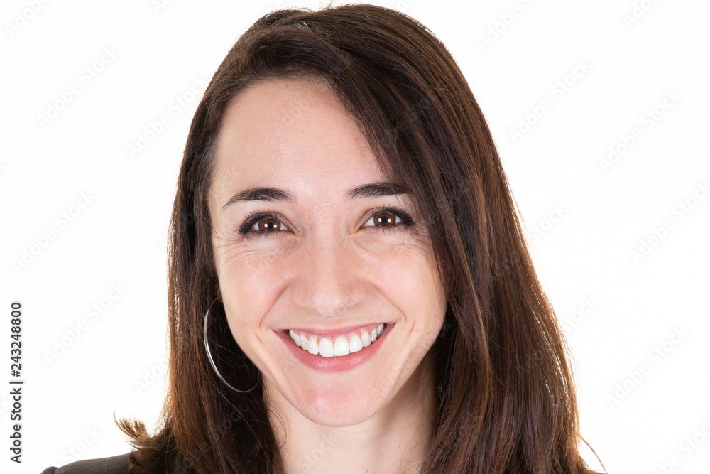 face portrait friendly smiling happy woman in closeup face portrait friendly smiling happy woman in closeup