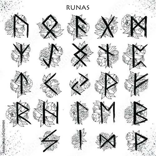 Set of Old Norse Scandinavian runes. Rune alphabet. 