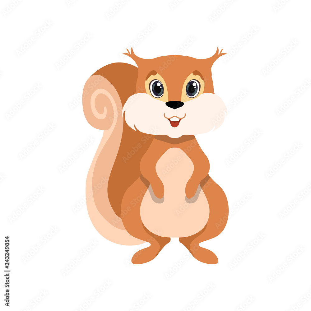 Cute squirrel, lovely animal cartoon character front view vector  Illustration Stock Vector | Adobe Stock