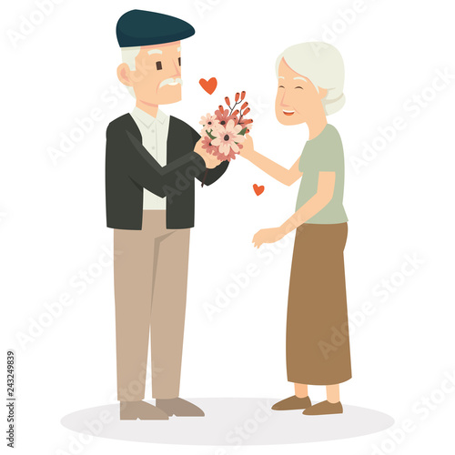 A oldman give a gift for his wife in valentine day