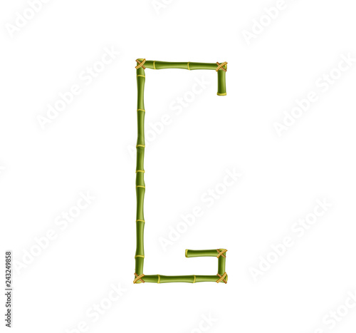 Capital letter G made of green bamboo poles on white background.