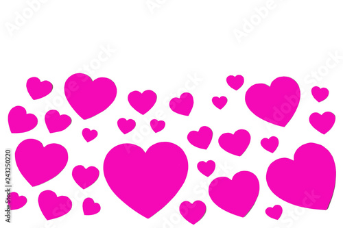 Many pink paper hearts in form of decorative frame on white background with copy space. Symbol of love and Valentine s day.
